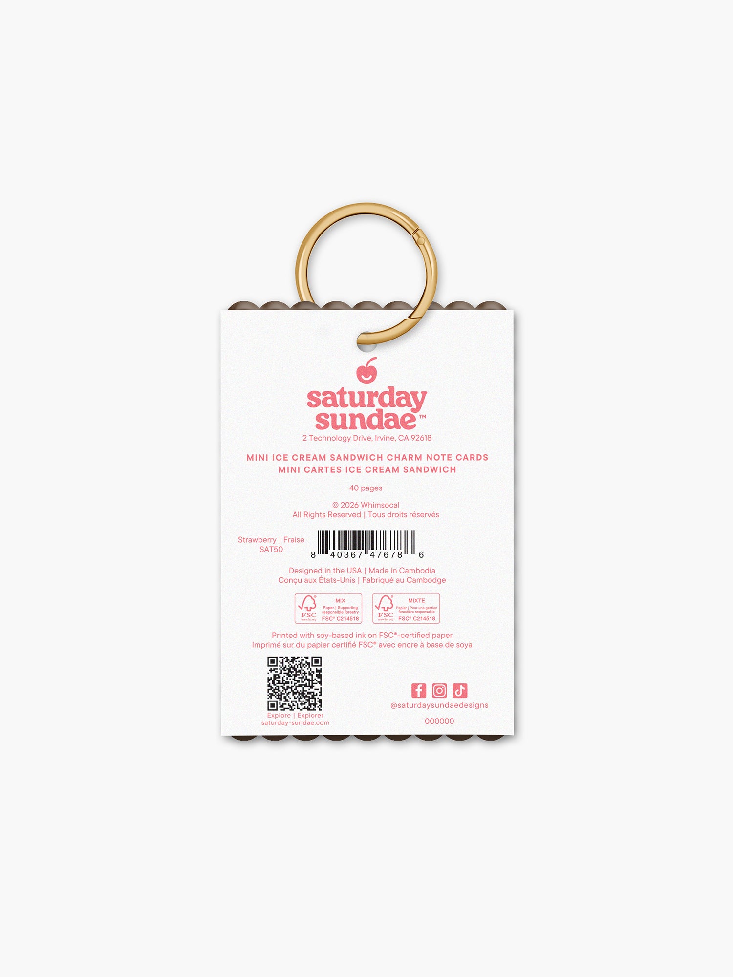 Strawberry Mini Ice Cream Sandwich Charm Note Cards